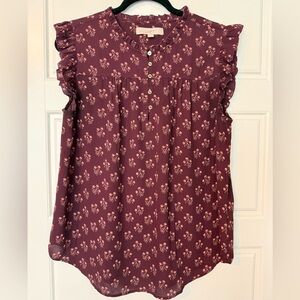 Loft// Burgundy Floral Top